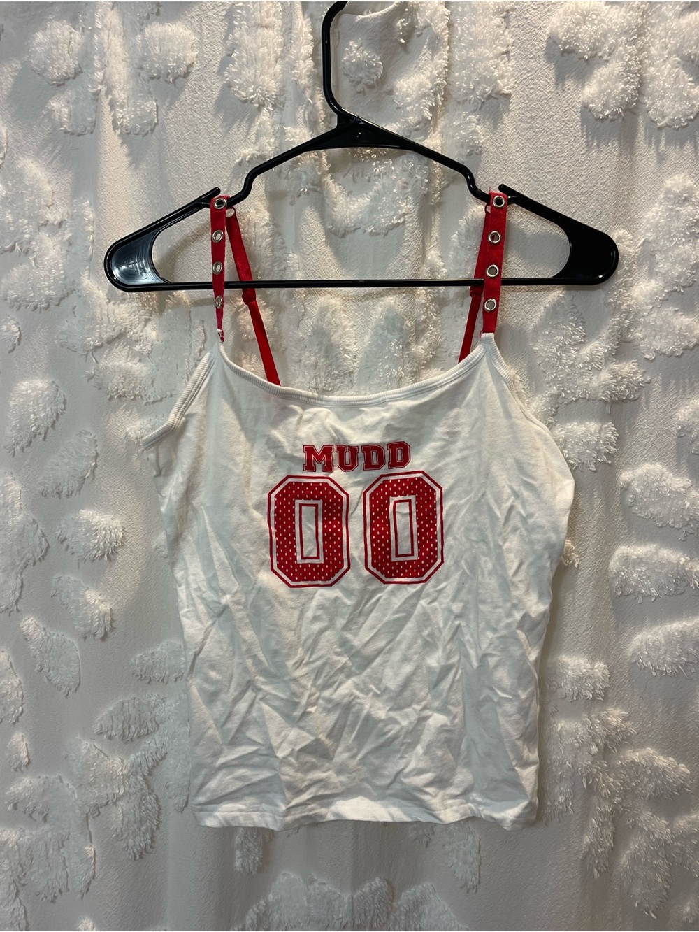 Vintage White/red Mudd jersey crop top with red 'Mudd 00' graphic - Picture 1 of 5